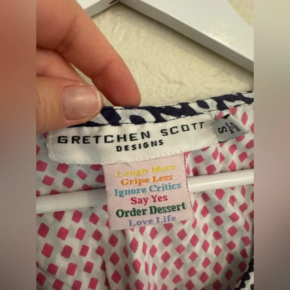 Gretchen Scott Printed Geometric Tunic Blouse Top Preppy Beach Coastal Vacation - Picture 4 of 4